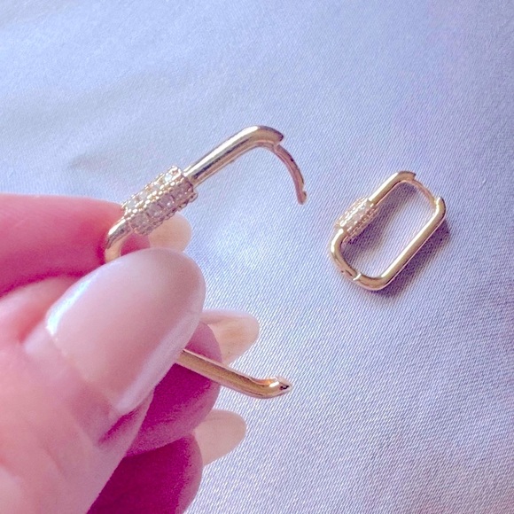 Bristol 14k Gold Dipped Crystal Squared Clip /Hoop Huggie Earrings - Picture 4 of 4